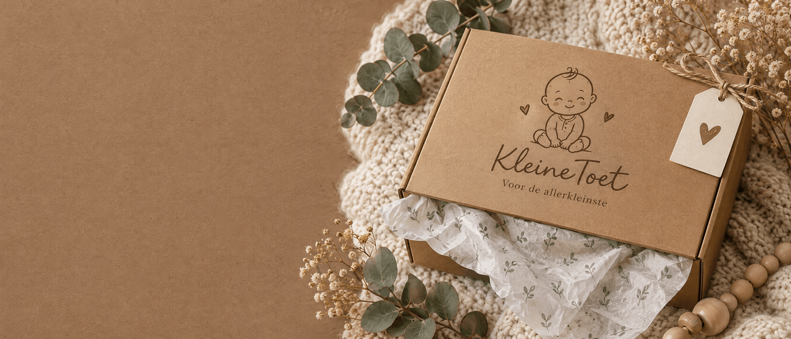 KleineToet cadeaudoos met labeltje, vloeipapier en houten kralen